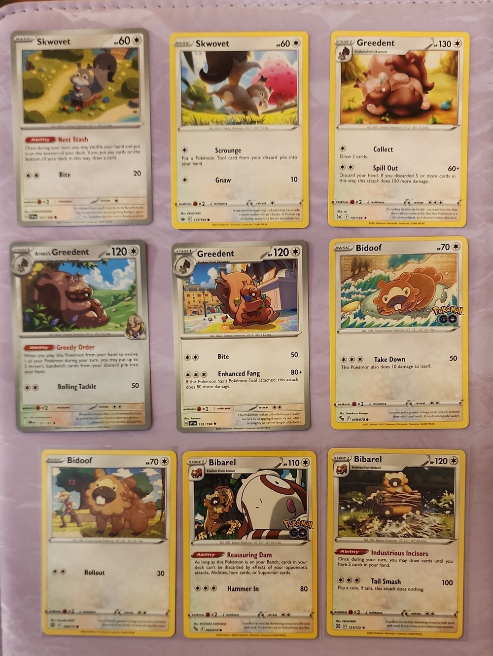 Pokémon Card Set - Skwovet, Greedent, Bidoof, Bibarel